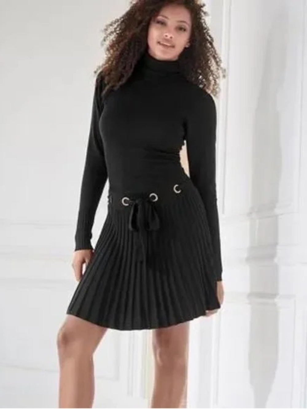 VENUS Black Turtleneck Long Sleeve Knit Dress Drop Waist, VTG Y2K Coquette, S - Picture 9 of 13